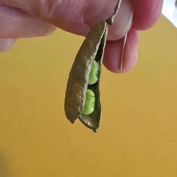 Handcrafted Green Peapod (Edamame) Drop Earrings By Designer Michael Michaud - Picture 2 of 7